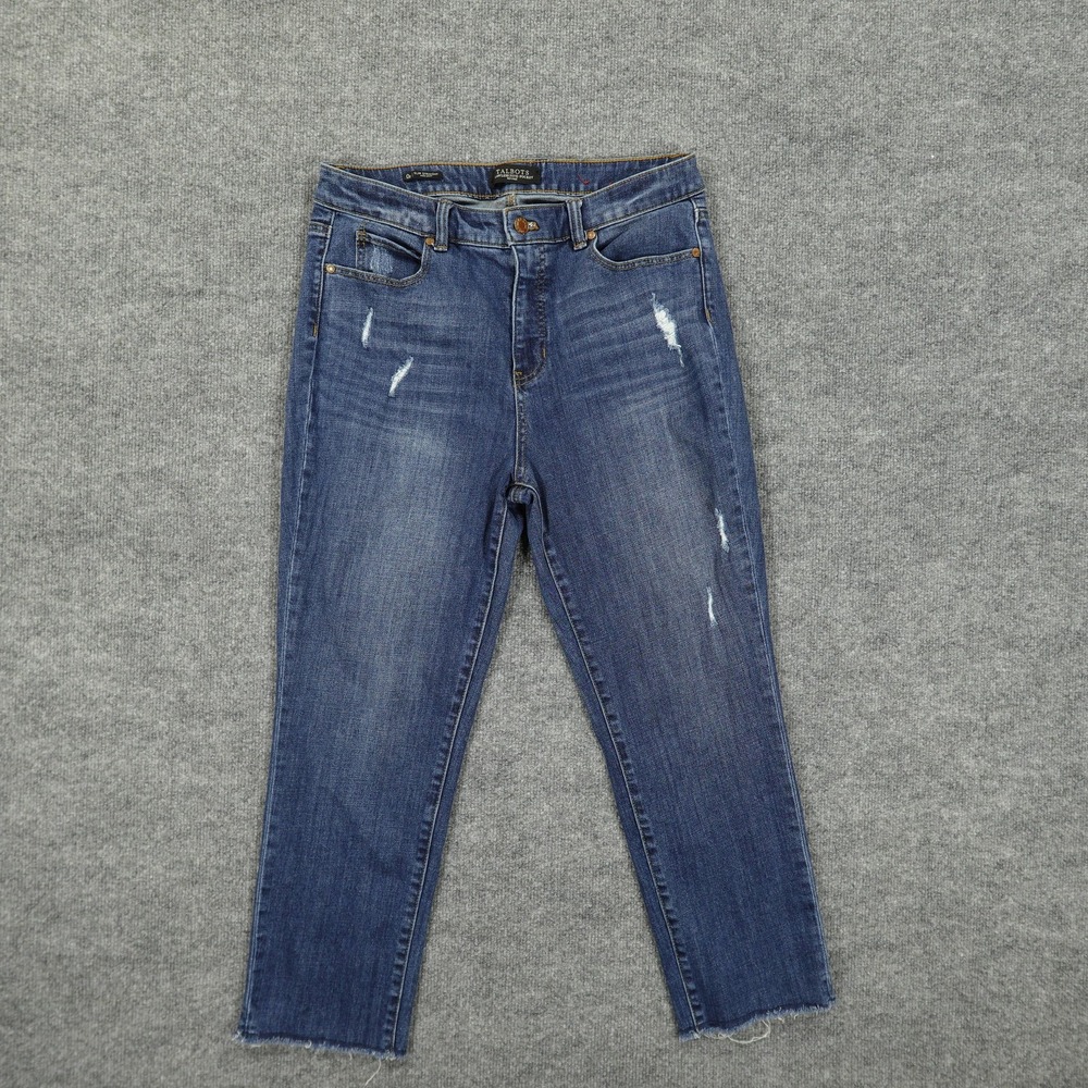 Talbots Jeans Women 10P Blue Slim Straight High Waist Lawless Distressed Raw Hem